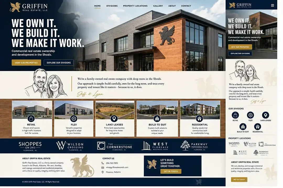 Modern construction company business website with services and project information