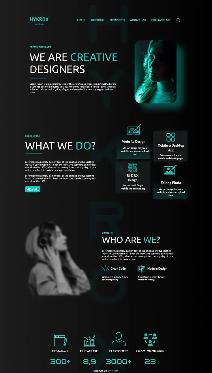 Creative UI and UX design portfolio website with modern interface sections