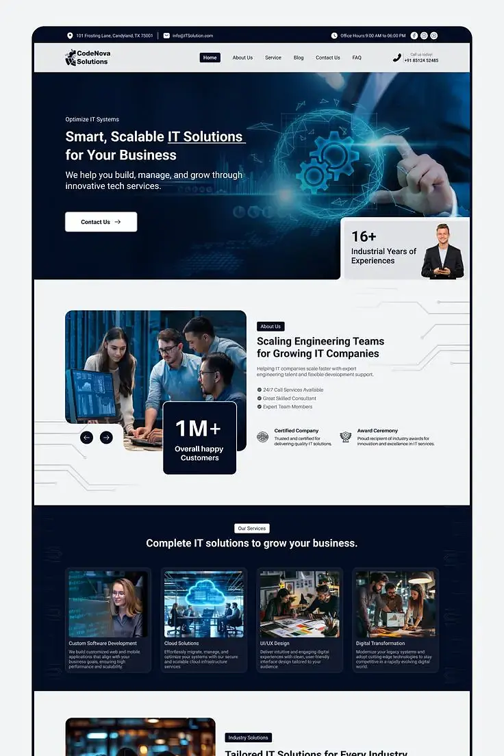 IT solutions company website with services, process, and business information
